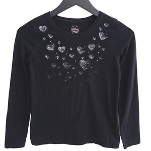 Faded Glory Long Sleeve Shirt Girls Large 10-12 Black Heart Graphic Tee